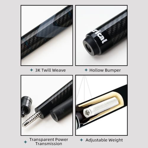 CRICAL Carbon Fiber Pool Cue Stick 58" Billiard Cue Sticks Professional Low Deflection Pool Sticks with 3/8 * 8 Pin Joint and 12.5mm Tip