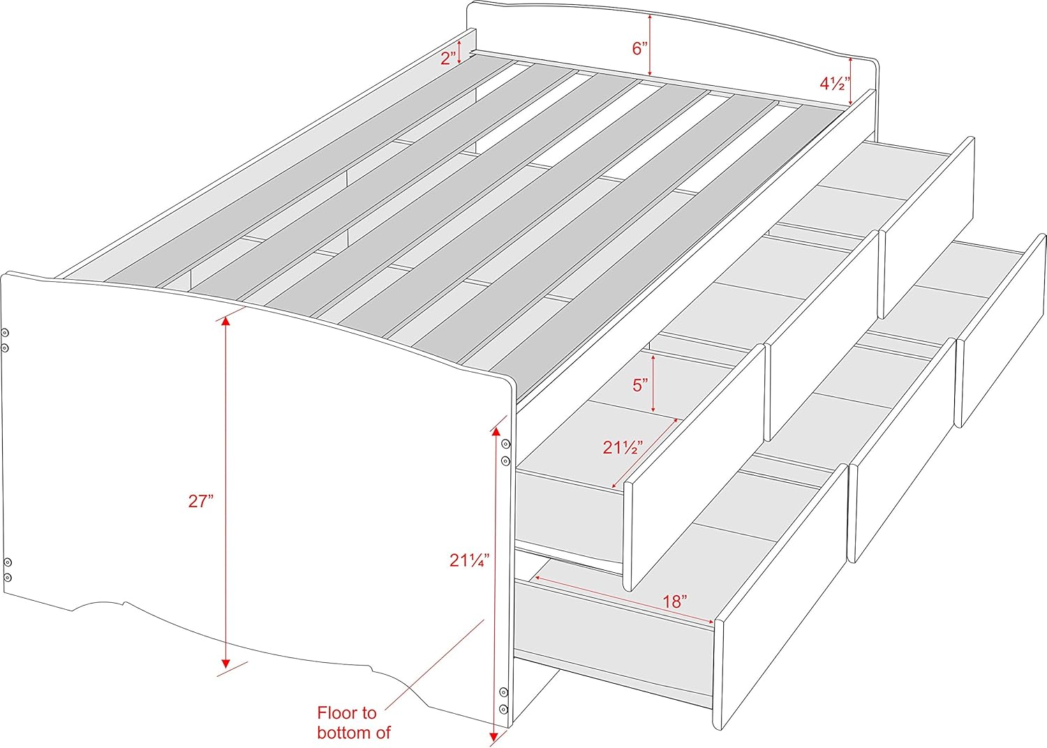 Prepac Captain's Platform Storage Bed with 6 Drawers, Twin, Black