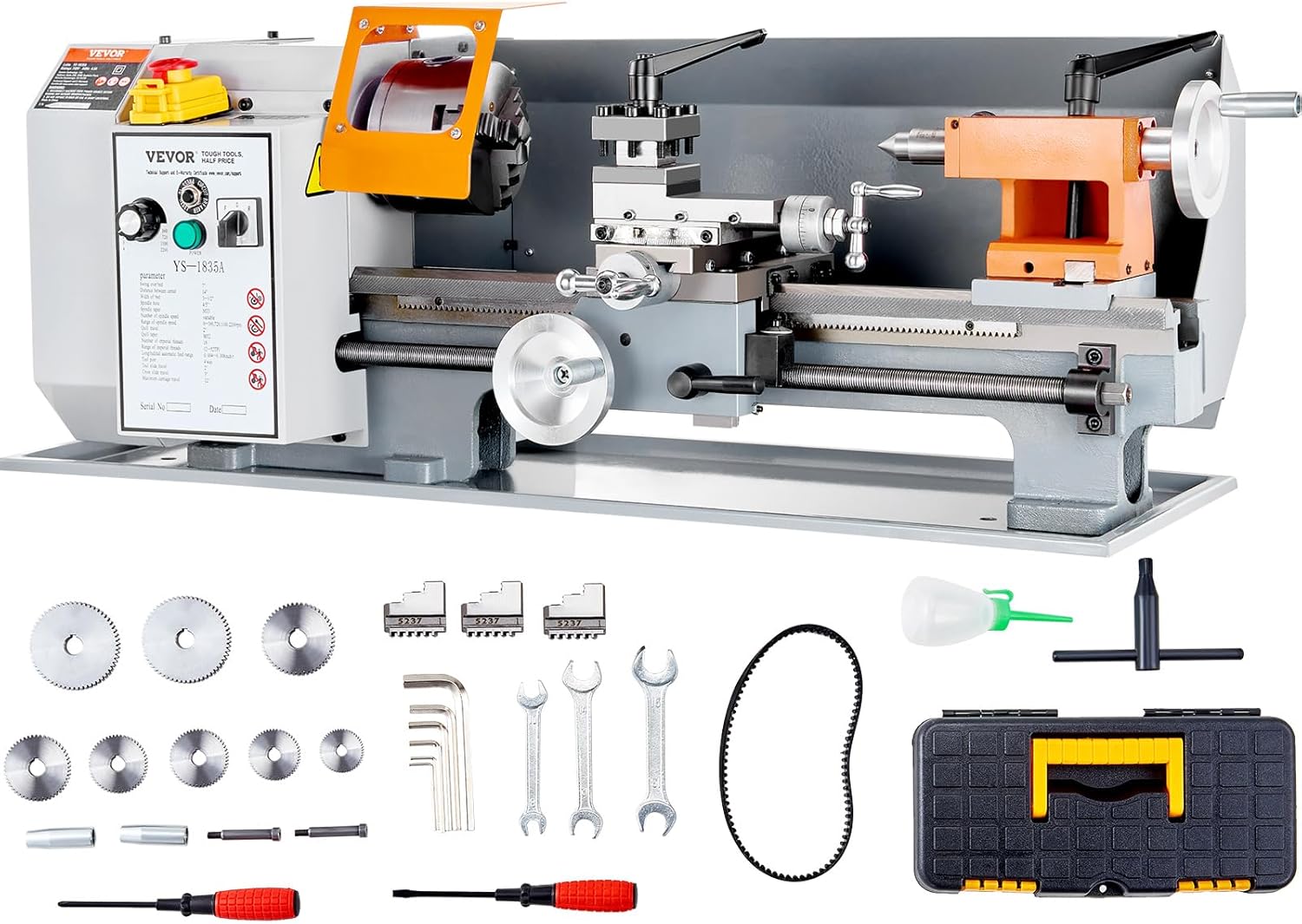VEVOR Metal Lathe Machine, 7'' x 13.78'', Precision Benchtop Power Metal Lathe, 0-2200 RPM Continuously Variable Speed, 500W Brush Motor Metal Gears
