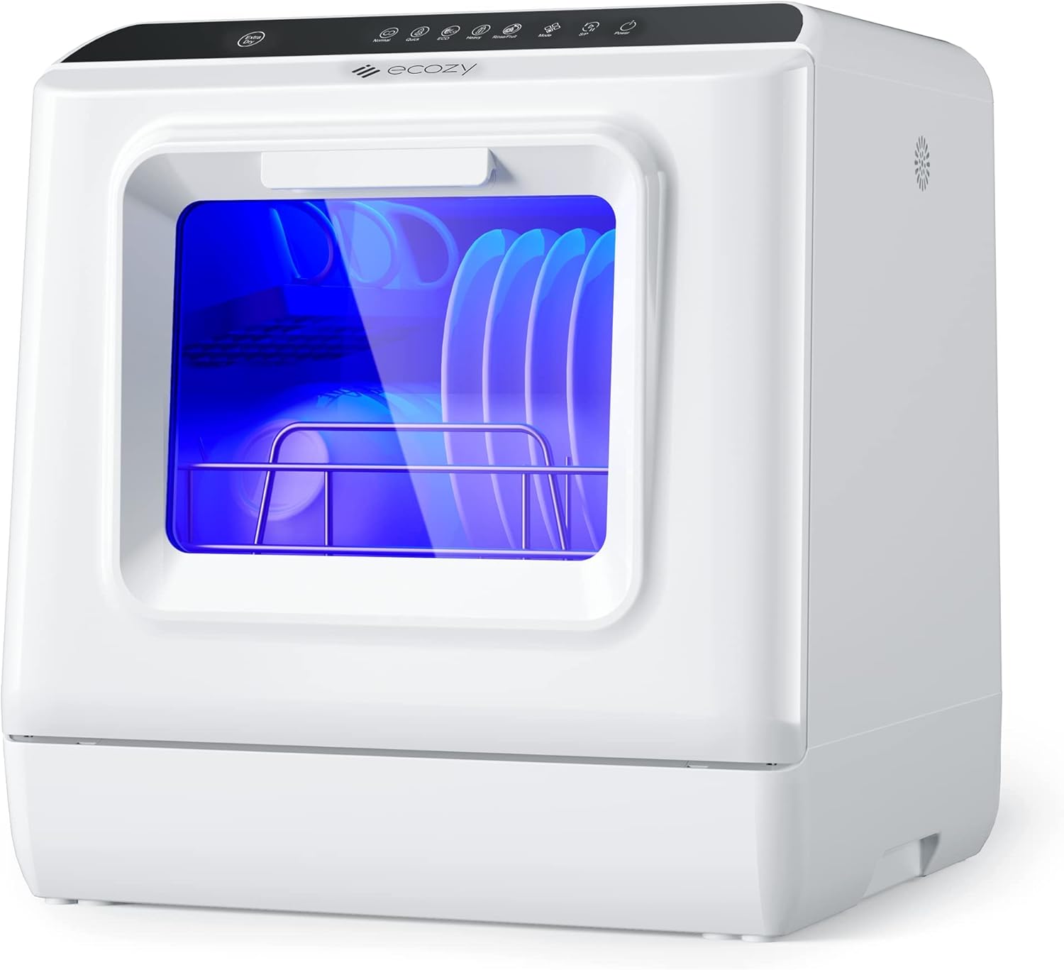 ecozy Portable Dishwasher Countertop, Mini Dishwasher with a Built-in 5L Water Tank, No Hookup Needed, 6 Washing Programs