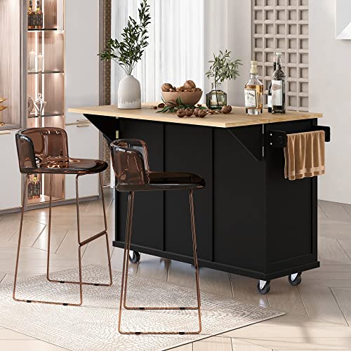 Rolling Kitchen Island with Drop Leaf & Power Outlet, Large Kitchen Islands Cart on Wheels