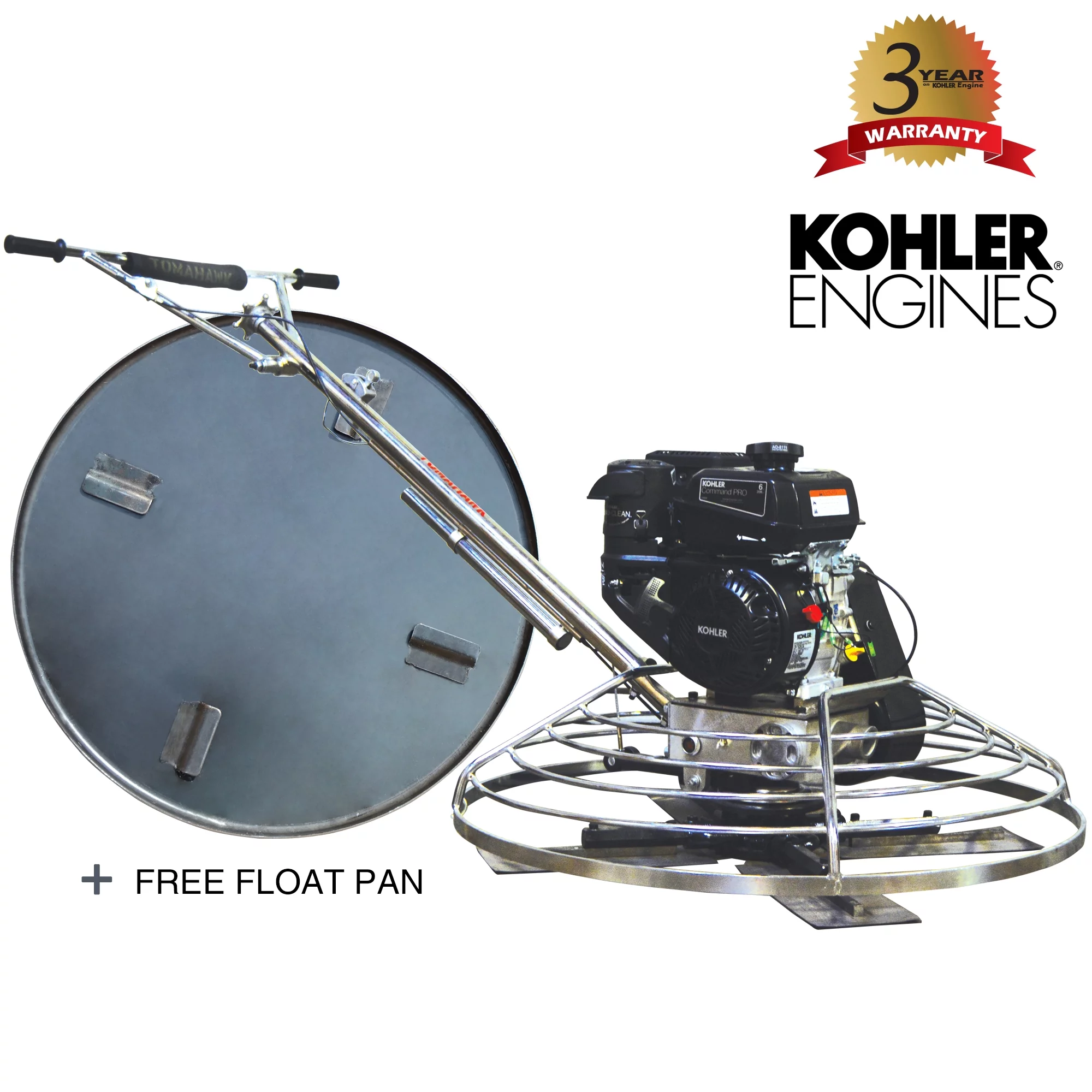TOMAHAWK 36" Power Trowel Walk Behind Gas Power 6 HP Kohler Engine with Blades 36" Float Pan for Concrete Finishing Cement Floor Surface