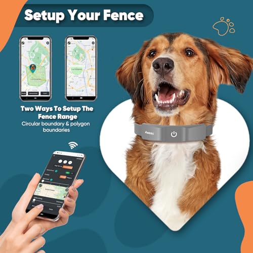 GPS Electric Dog Fence with Free App, Wireless Fence System with Training Collar, Portable Fence for Outdoor Use