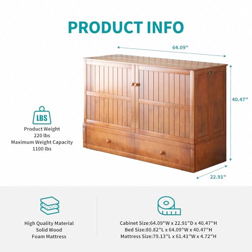 BALUS Queen Murphy Bed Cabinet, Murphy Beds with USB Charging Station, Foldable Mattress