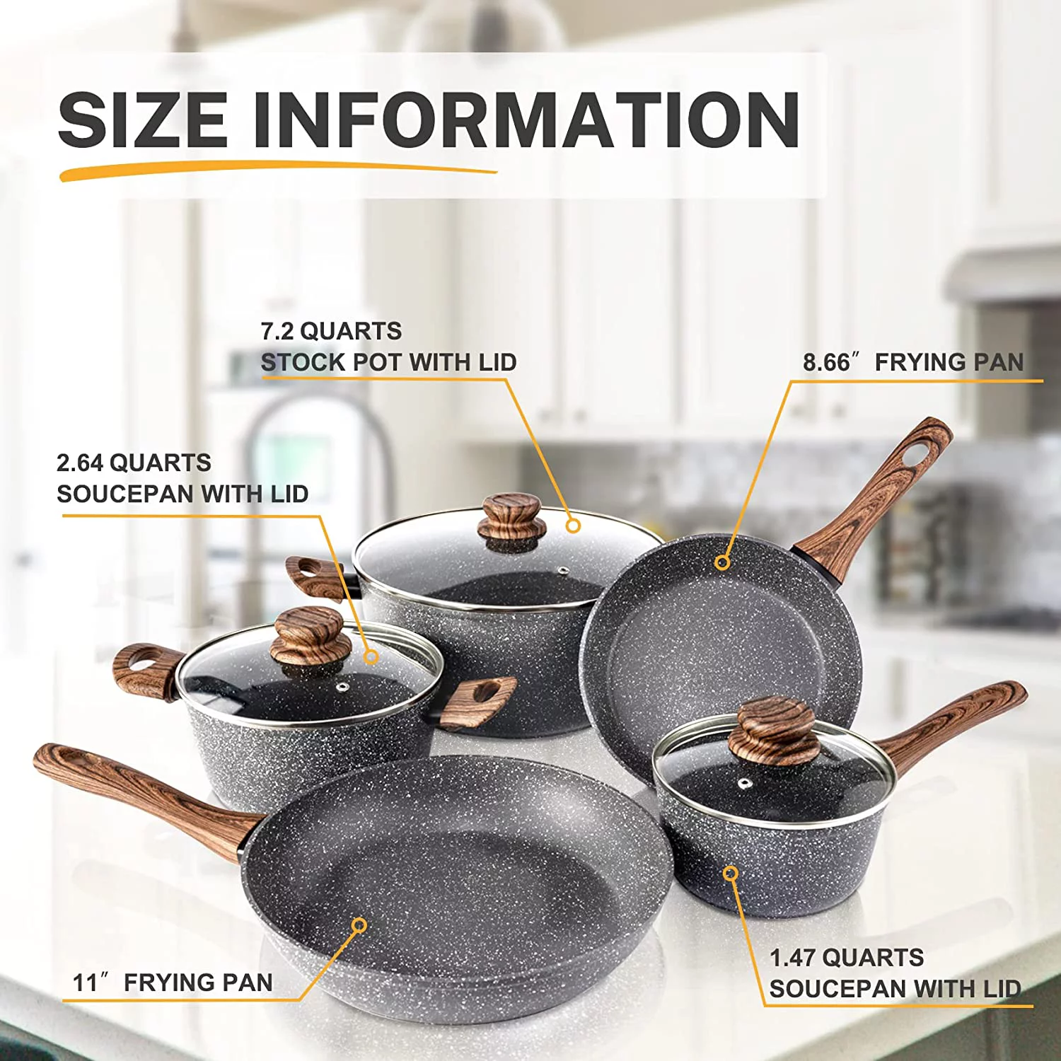 Prikoi Induction Cookware Set  Non Stick Granite Pots and Pans Set for Stove  8 Pieces Dishwasher Safe