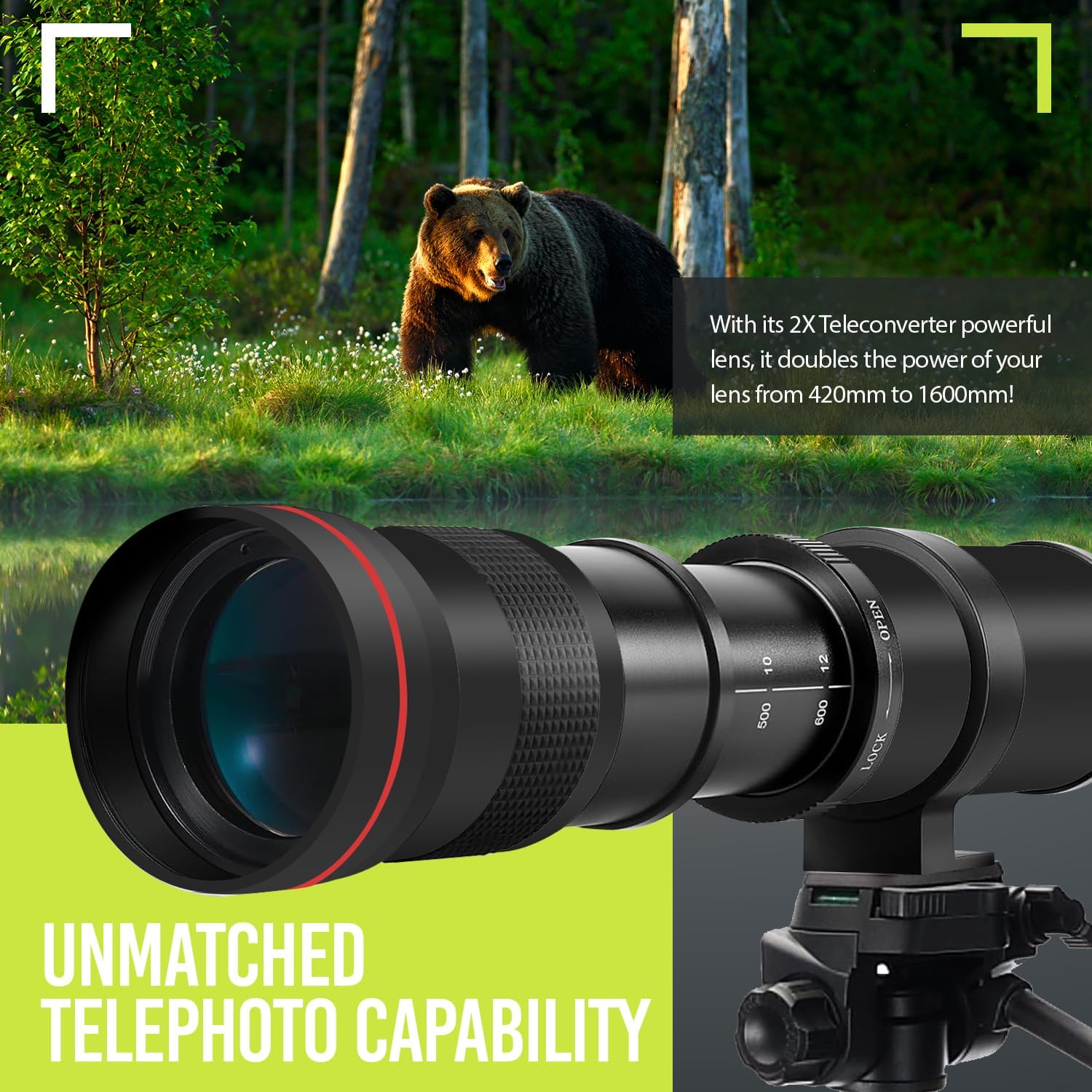 High-Power 420-1600mm f/8.3 Manual Telephoto Zoom Lens for Canon Digital EOS Rebel EOS-M, EOS M2, EOS M5, EOS M6, EOS M6 Mark II, EOS M10, EOS M50