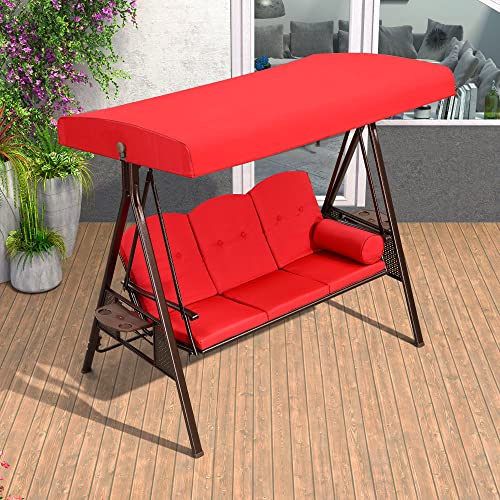 PURPLE LEAF 3-Seat Deluxe Outdoor Patio Porch Swing with Weather Resistant Steel Frame, Adjustable Tilt Canopy, Cushions and Pillow Included, Beige