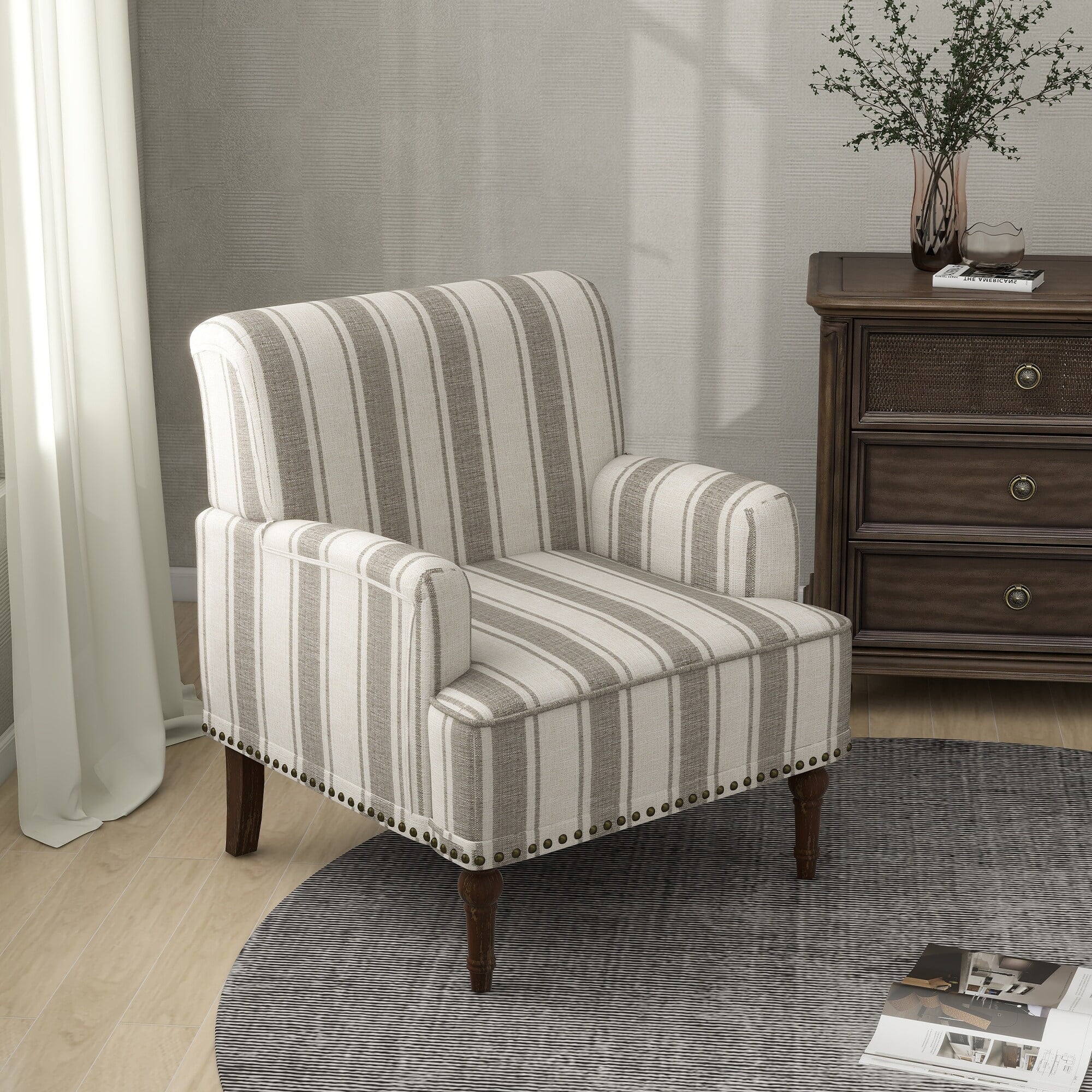 Daisy Modern Striped Accent Chairs with Arms Grey Stripe
