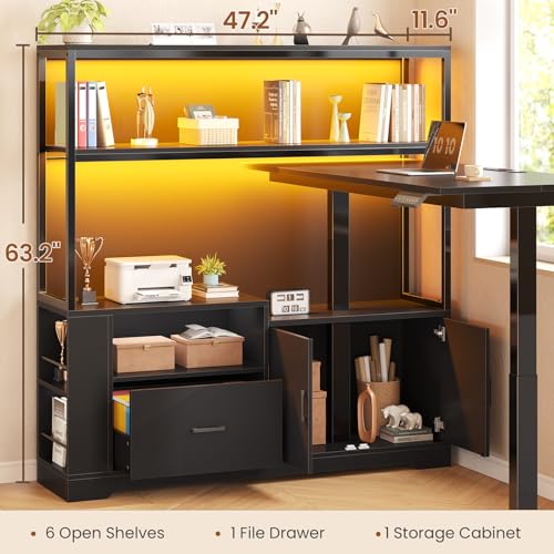 SEDETA L Shaped Standing Desk, Reversible Computer Office Desk with Drawers & Hutch