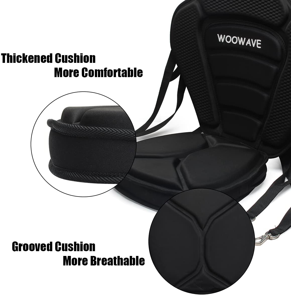 WOOWAVE Thickened Kayak Seat Adjustable Boat Seat High Back Comfortable Backrest Support with Detachable Back Storage Bag