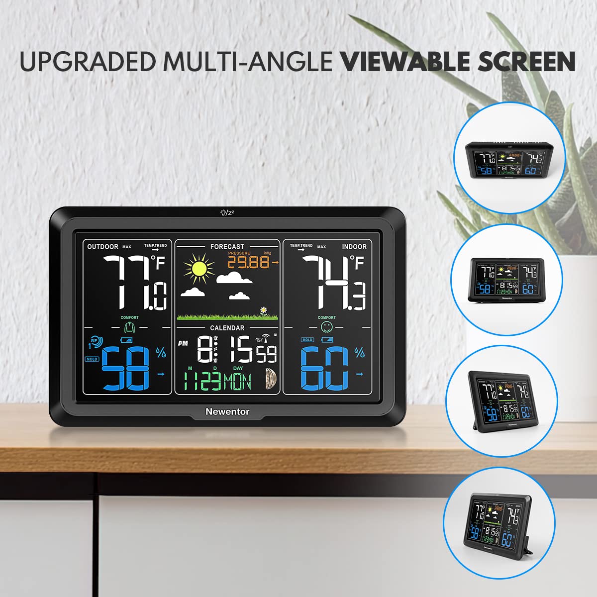 Newentor Weather Station Wireless Indoor Outdoor Thermometer, Atomic Clock with Temperature Humidity