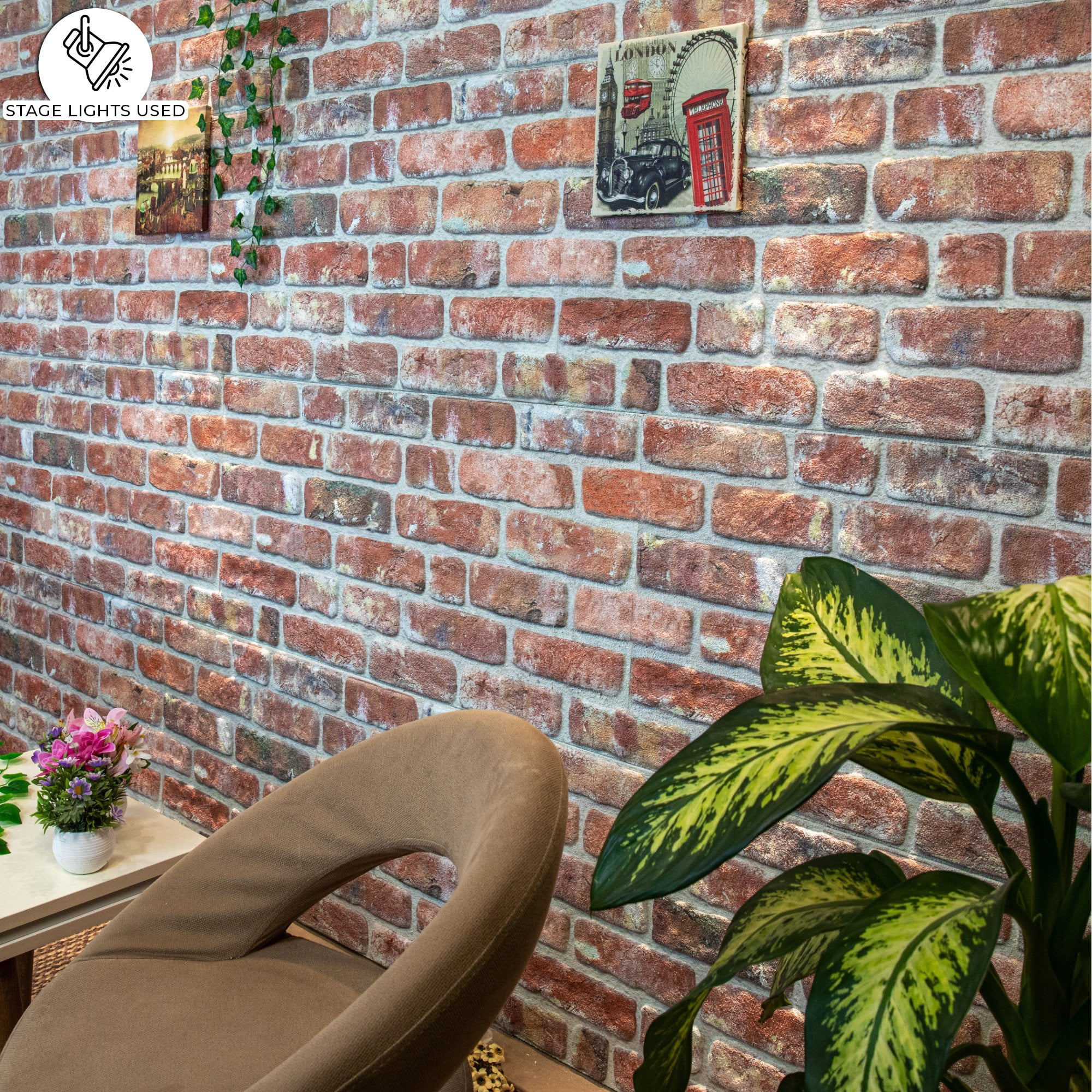 Dundee Deco 3D Wall Panels Brick Effect - Cladding, Red Brown Stone Look Wall Paneling, Styrofoam Facing for Living room, Kitchen, Bathroom, Balcony