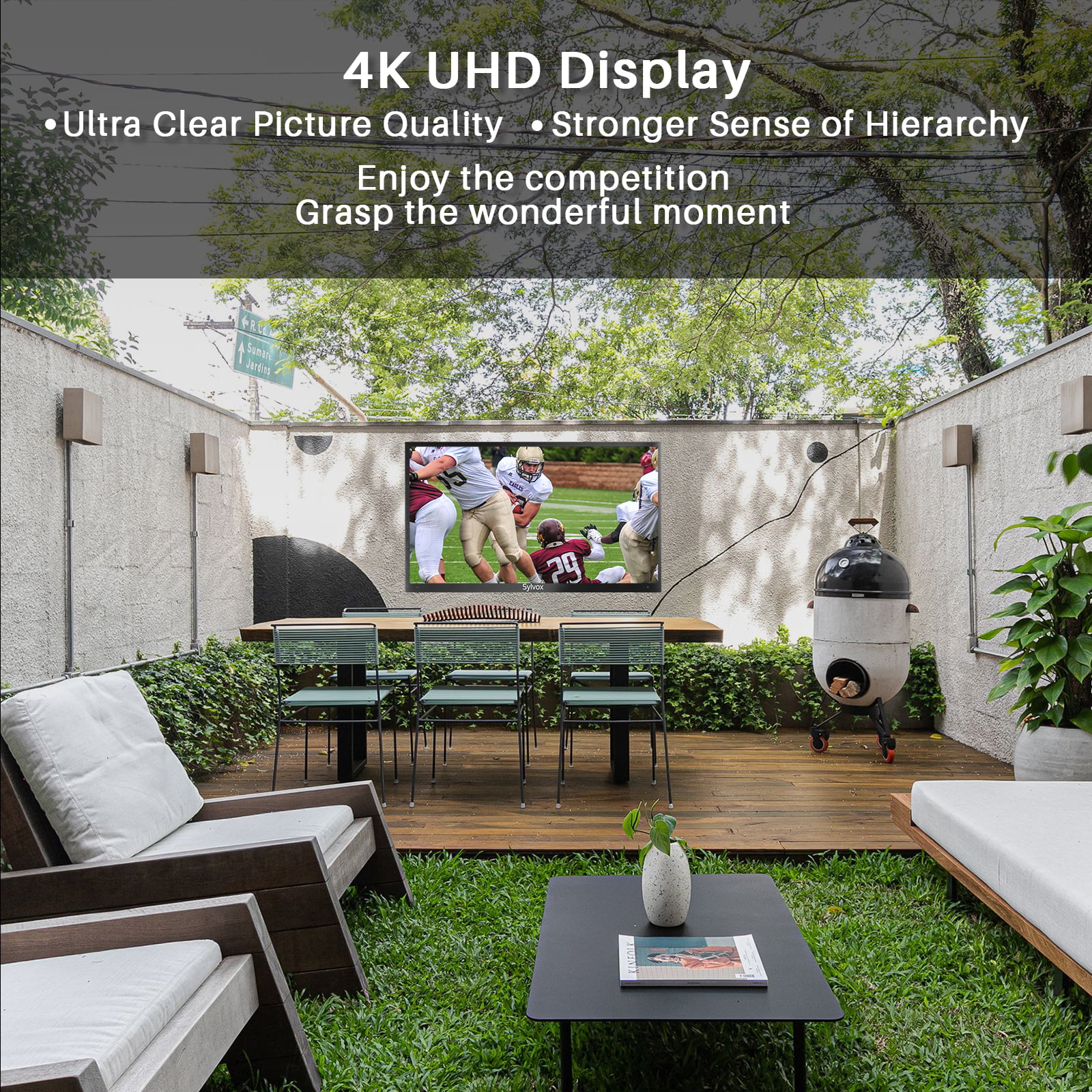 Sylvox 43 inch Outdoor TV Partial Sun 1000 Nits 4K LED Waterproof TV Anti Glare Outdoor Smart TV (Deck Series)