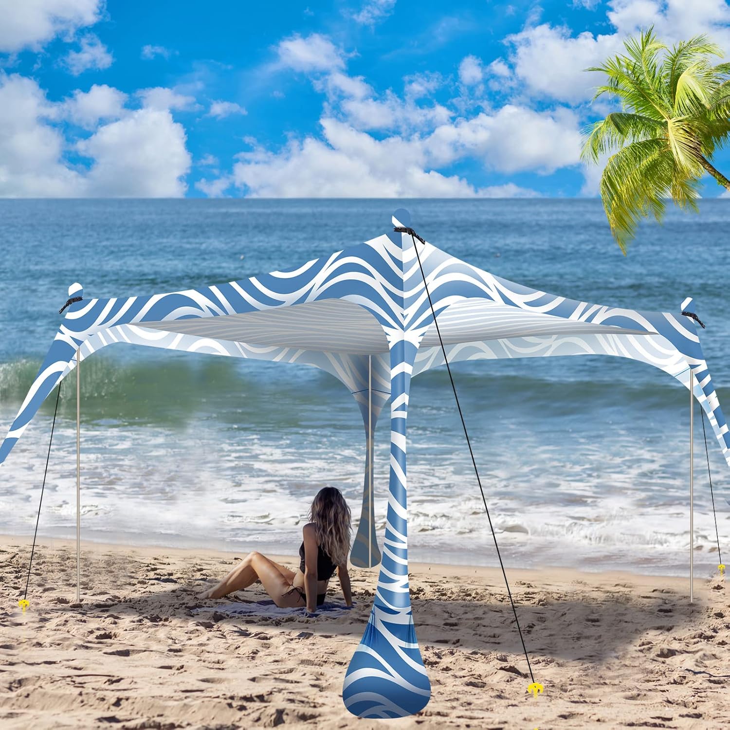 Buheco Beach Tent Pop Up Shade 7x7.5ft Beach Canopy Sun Shelter UPF50+ with 4 Foldable Poles-Portable Carrying Bag-Sand Shovel-Ground Pegs-Windproof