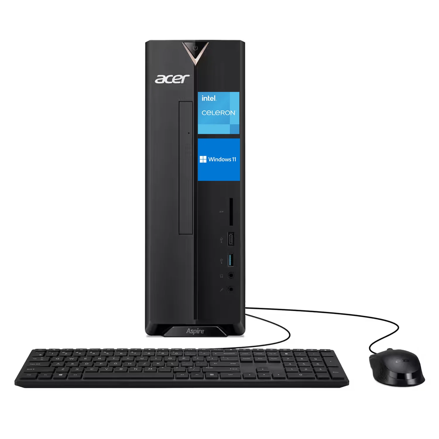 Acer Aspire Tower Desktop Computer, Intel Celeron N4505, 12GB RAM, 512GB PCIe SSD, SD Card Reader, Wired Keyboard and Mouse, Type-C, RJ45, HDMI, VGA