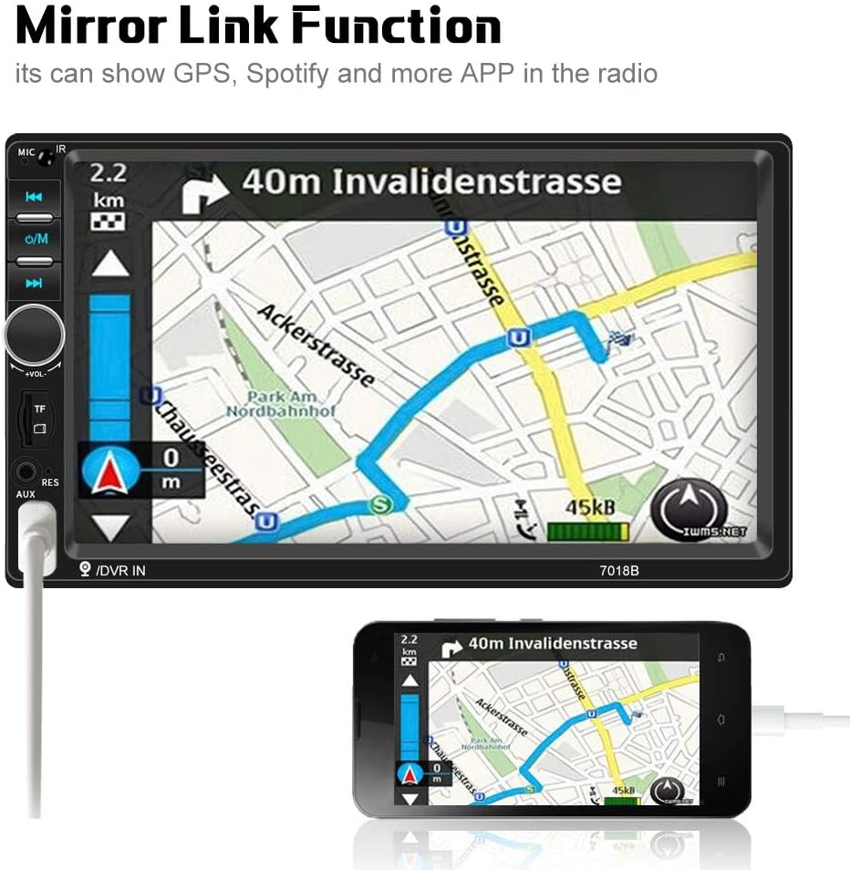 Car Radio Double Din Car Stereo 7 LCD Touch Screen in-Dash Head Unit with Bluetooth Support Mirror Link/DVR/USB/FM/SD/MMC MP3 +Rear View Camera&