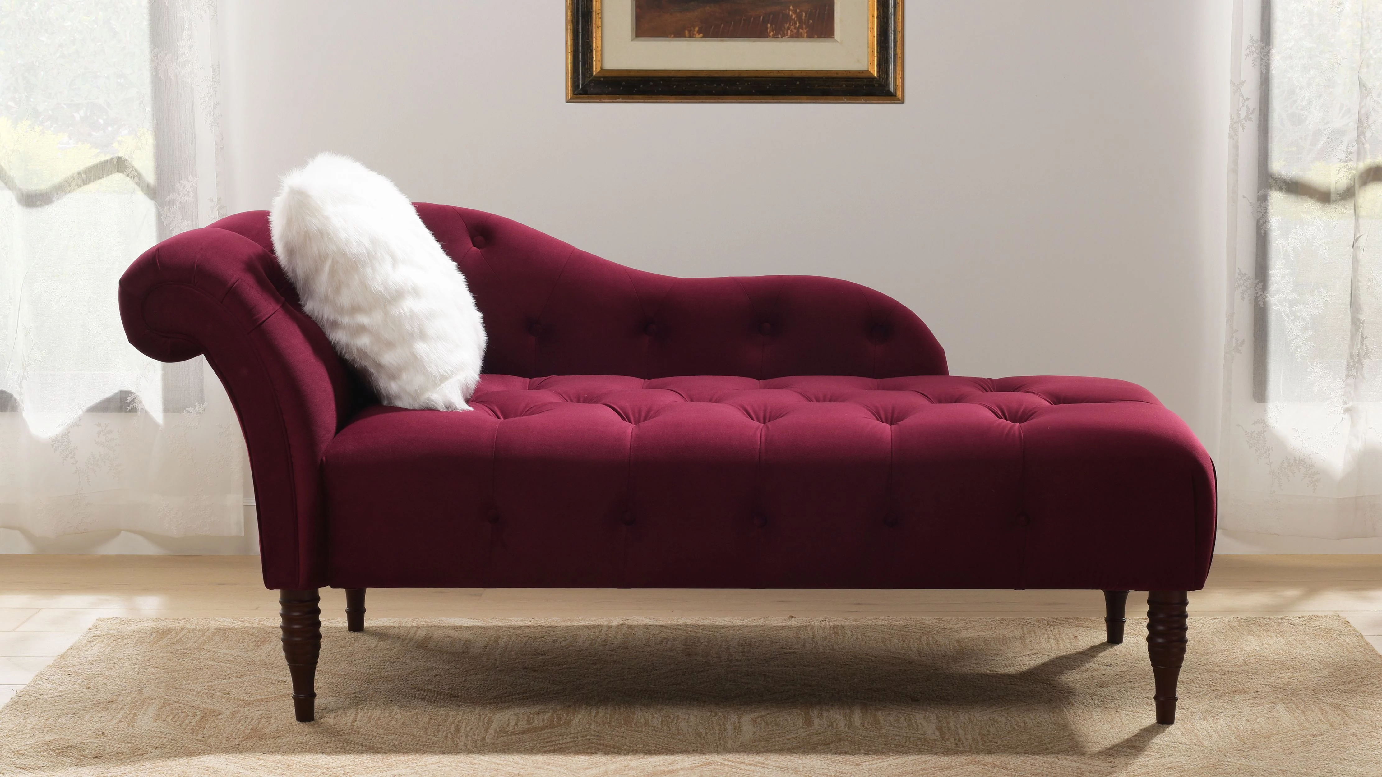 Samuel Tufted Roll Arm Chaise Lounge Burgundy - Radiant Selections