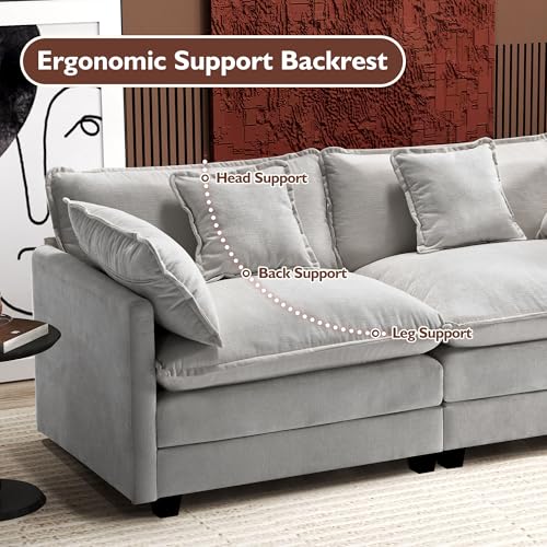 Ihanherry 111.4" U Shaped Modern Cloud Sofa Modular Sectional Couch with 2 Ottoman, 5-Seat Chenille Deep Seat Sofa with Pillow for Living Room