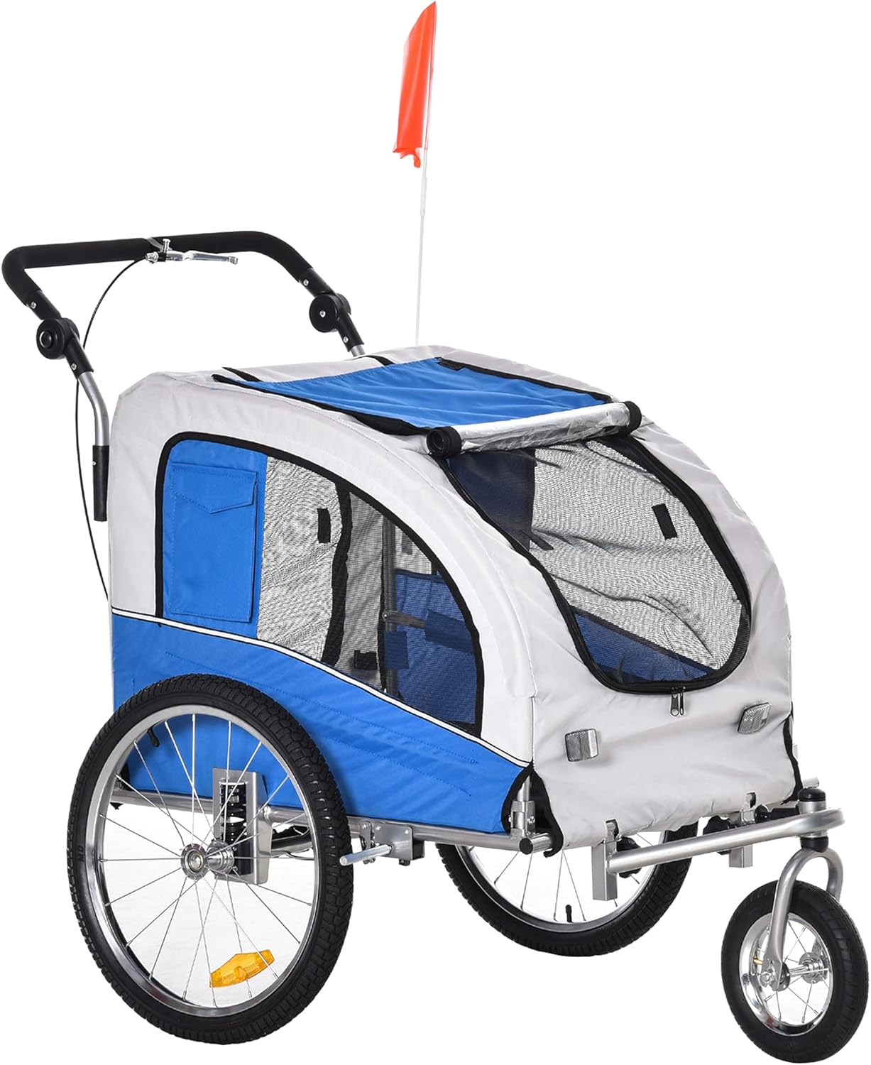 Aosom Dog Bike Trailer 2-in-1 Pet Stroller with Canopy and Storage Pockets, White