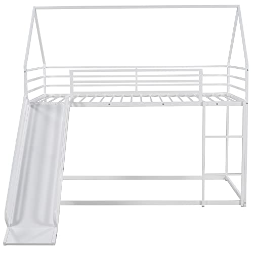Kids Twin Over Twin Bunk Beds with Slide and Trundle, Solid Wood Bunk Bed Frame with Stairs and Storage