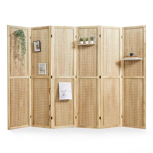 Pegboard Display, 5.6Ft Wooden Room Divider Folding Privacy Screens Portable Freestanding Wall Organizer for Retail Craft Art Display Board (4panels