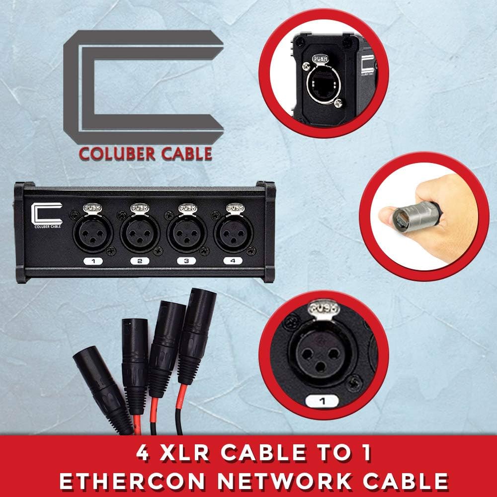 XLR Over Cat5 4 Channel 3-Pin Male Female to Single Ethernet - XLR, AES, DMX Over RJ45 Cat5/Cat6 Audio Over Ethernet Multi Network Snake Receiver