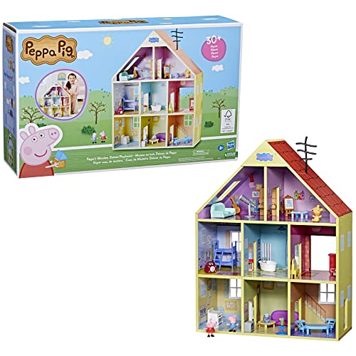 Peppa Pig Wooden Deluxe Playhouse, 8 Rooms, Includes 2 Fun Figures and 29 Accessories, Made of Responsibly Sourced Wood