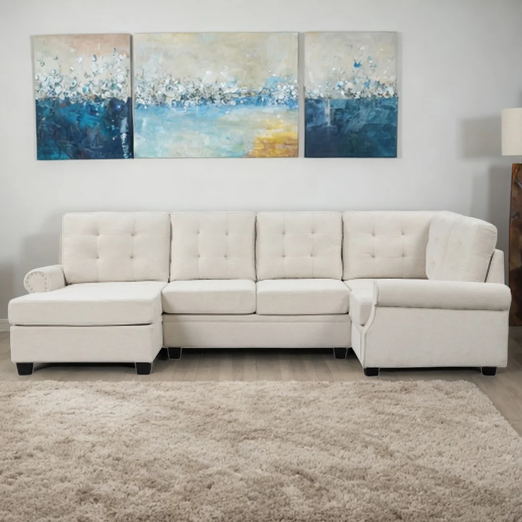 120" Modern U-Shaped Corner Sectional Sofa Upholstered Linen Fabric Sofa Couch for Living Room, Bedroom