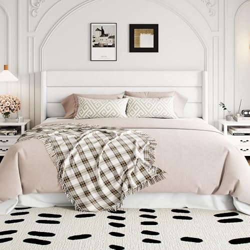 Allewie Full Size Lift Up Storage Bed, Modern Wingback Headboard, Hydraulic Support, No Box Spring Needed, Light Beige