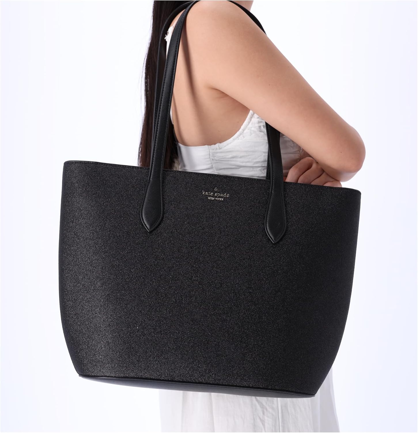 Kate Spade Glimmer Large Top Zip Tote Shoulder Bag Glitter Holiday (Black)