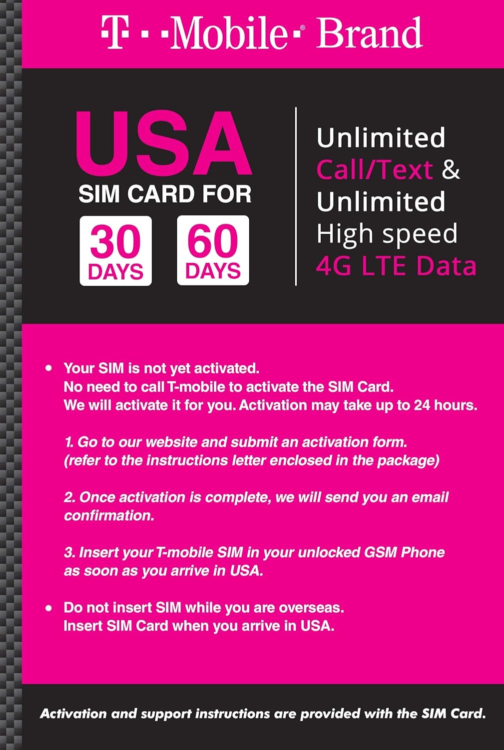 T-mobile Brand USA Prepaid Travel SIM Card Unlimited Call