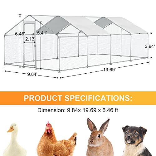 Morngardo Chicken Coop Large Metal Run for 40 Chickens Walk in Yard Poultry Cage Hen House with Waterproof Cover (193.75 Square Feet)