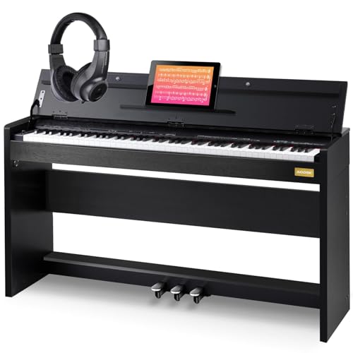 AODSK 88-Key Weighted Hammer Action Digital Piano with Speakers,Furniture Stand and Triple Pedals,Beginner's Course- Comes With Headphones