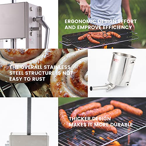 Hakka 15L/32LB Sausage Stuffer, Vertical Sausage Maker and Sausage Filler with 4 Sttuffing Tubes (15L)