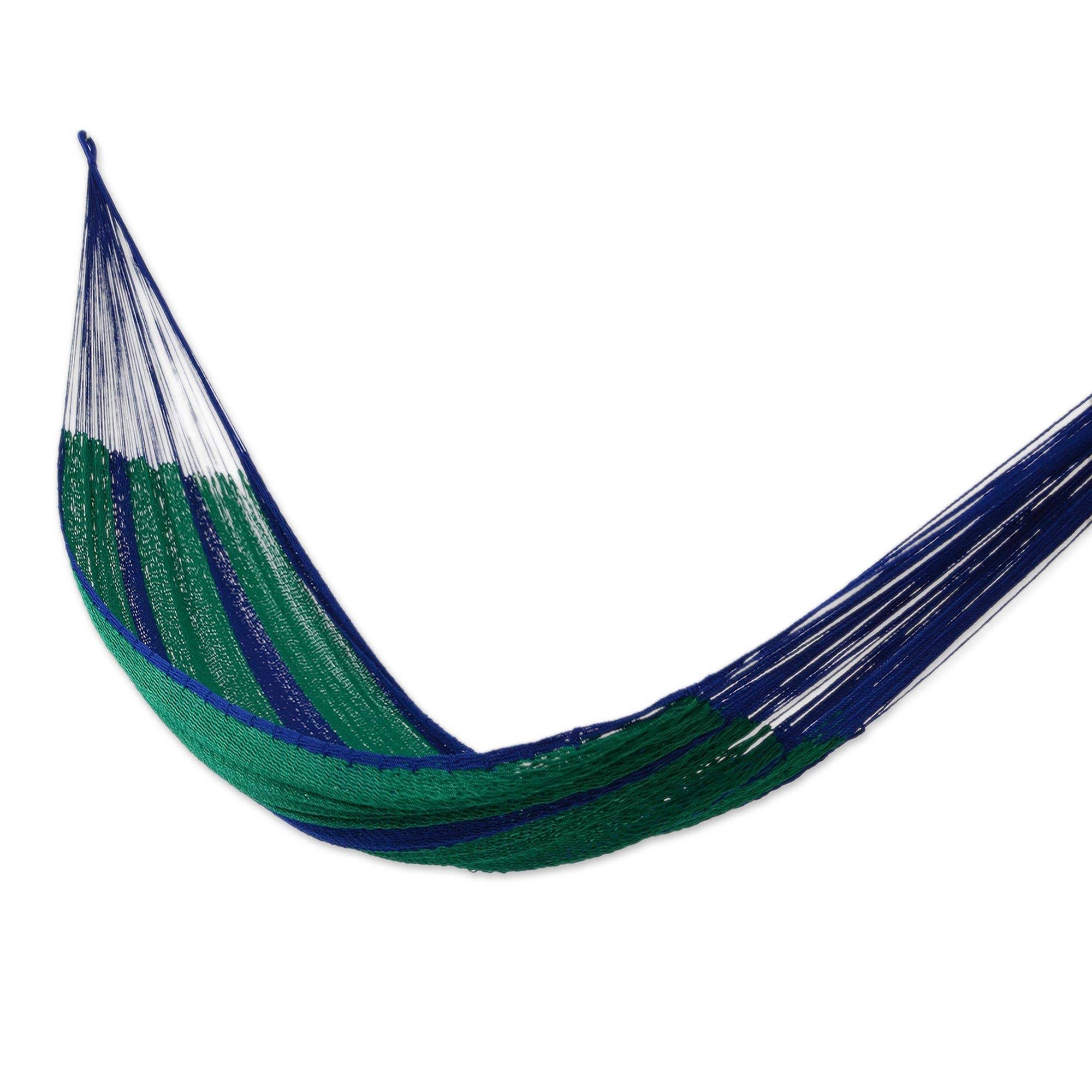 NOVICA Purple Green Teal Hand Woven Nylon Mayan 2 Person XL Rope Hammock, Royal Pheasant& (Double)