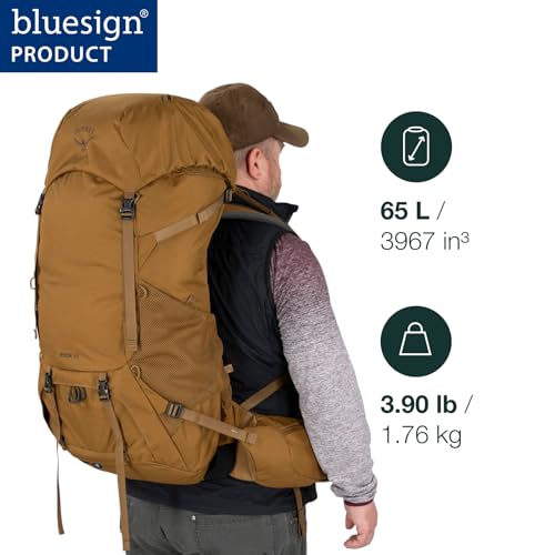 Osprey Rook 65L Men's Backpacking Backpack, Dark Charcoal/Silver Lining, Extended Fit