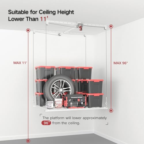 Overhead Garage Storage Rack, Heavy-duty 4x4 FT Ceiling Storage Racks with Safety Lock