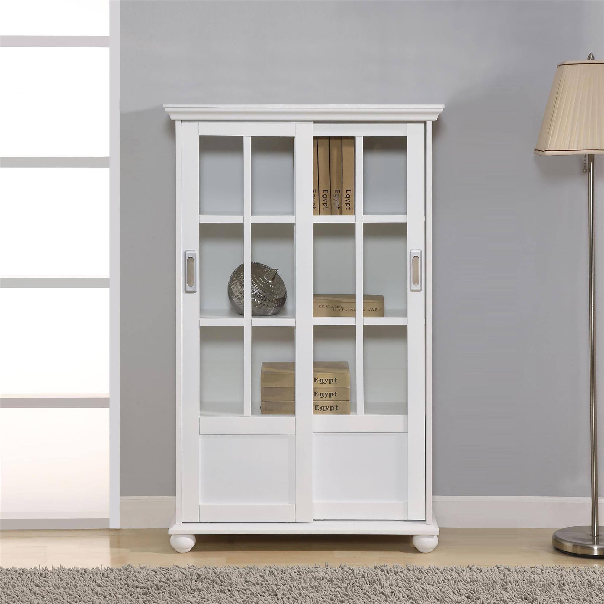 Sona Bookcase with Sliding Glass Doors, N/A / White