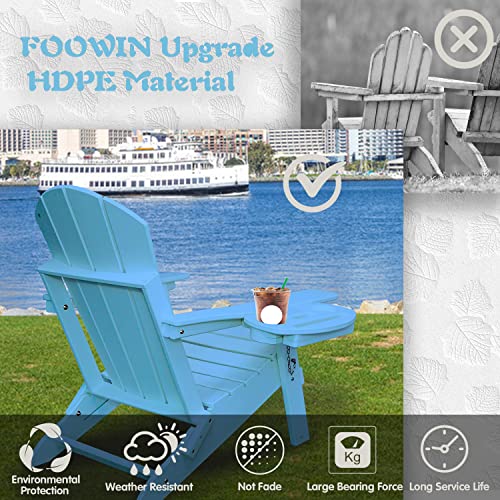 FOOWIN HDPE Folding Adirondack Chair Set of 4, All-Weather Resistant Adirondack Chair w/4 in 1 Cup Holder Trays, Adirondack Chairs for Outdoor, Patio
