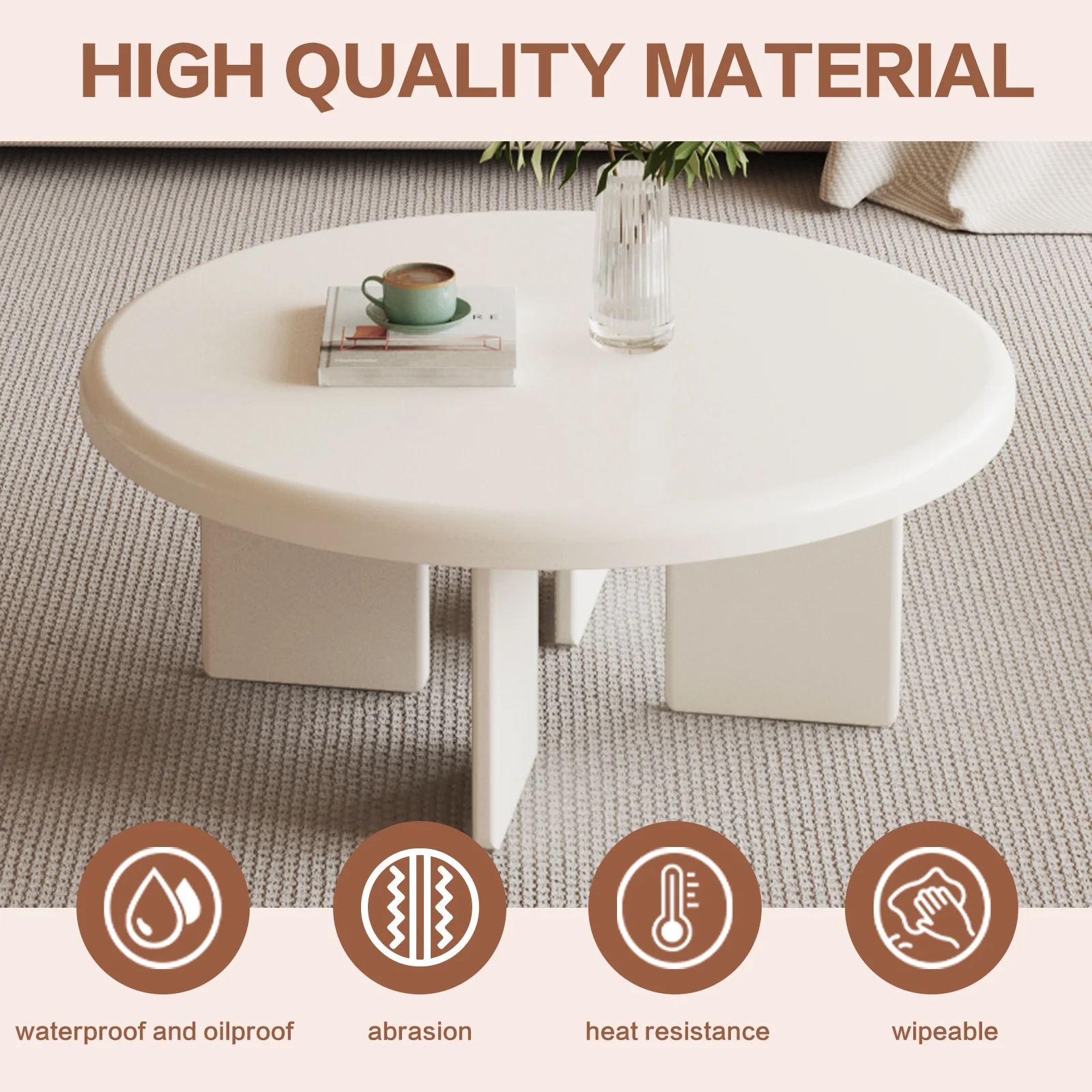Guyii 31.49" Modern Coffee Table, White Round Coffee Table, Center Coffee Table, Small End Table for Living Room