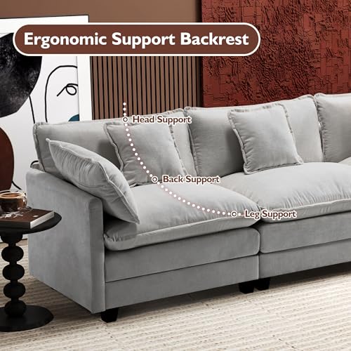 Ihanherry 111.4" U Shaped Modern Cloud Sofa Modular Sectional Couch with 2 Ottoman, 5-Seat Chenille Deep Seat Sofa with Pillow for Living Room