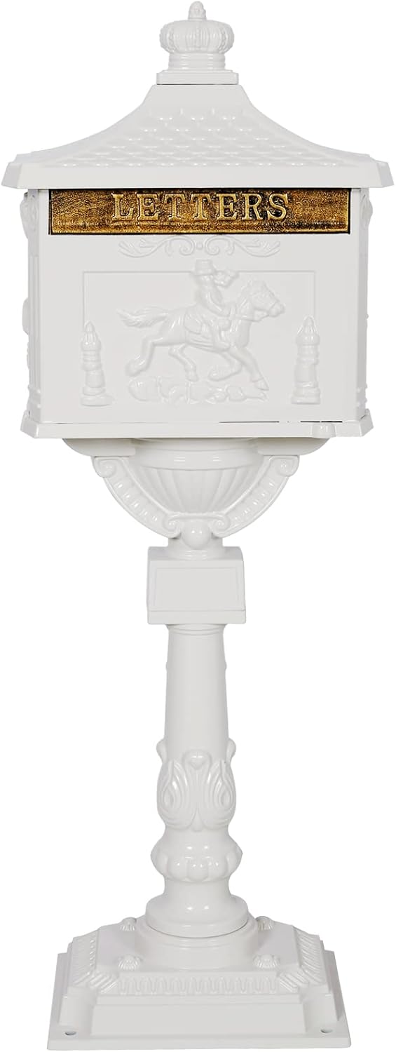 Cast Aluminum Vintage Mailbox with Post,Freestanding Mail Boxes for Outside