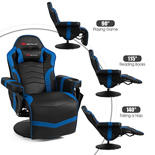 Goplus Massage Gaming Chair, Racing Style Gaming Recliner w/Adjustable Backrest and Footrest
