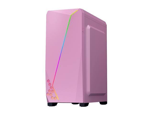 DIYPC S2-PINK-RGB Pink Steel / Tempered Glass ATX Mid Tower Computer Case