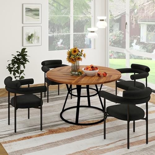STHOUYN 47” Round Dining Table Set for 4, Small Round Kitchen Table with 4 Boucle Dinner Chairs