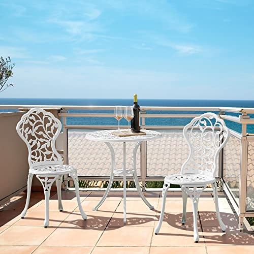 Yaheetech 3-Piece Outdoor Bistro Set w/Leaf Design, Rust-Resistant Cast Aluminum Table and Chairs for Balcony Backyard Garden