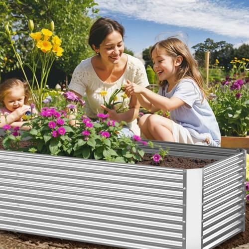 2 Pack 8x4FT Tall Galvanized Raised Garden Bed Outdoor,Metal Garden Bed for Vegetables,Steel Raised Beds for Gardening