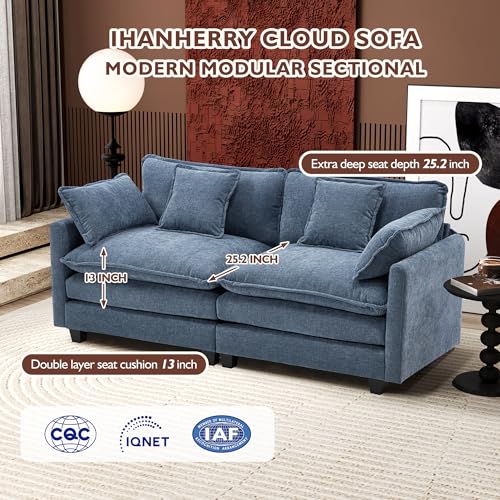 Ihanherry 111.4" U Shaped Modern Cloud Sofa Modular Sectional Couch with 2 Ottoman, 5-Seat Chenille Deep Seat Sofa with Pillow for Living Room