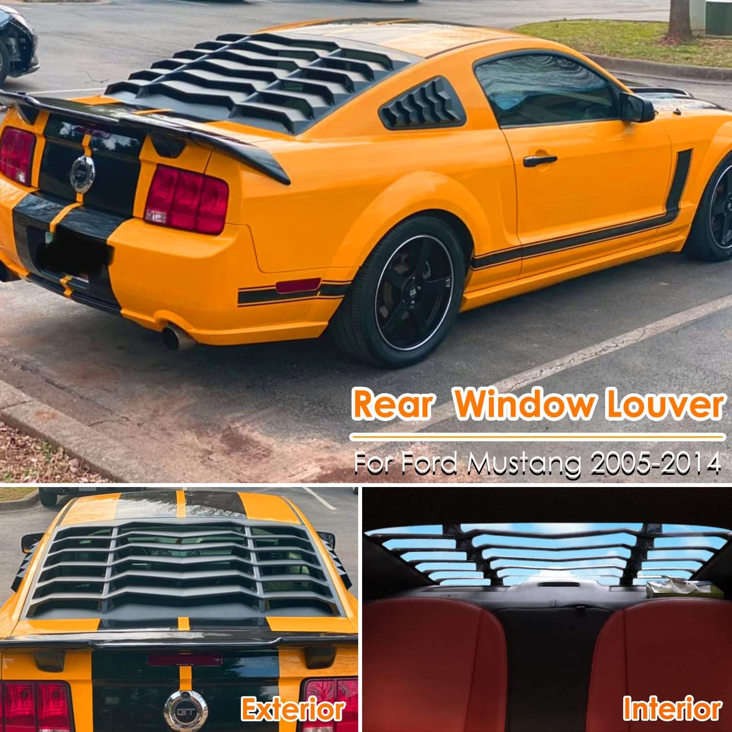 Rear Window Louver Fits for Ford Mustang 2005 2006 2007 2008 2009 2010 2011 2012 2013 2014 Windshield Sun Shade Rain Covers in GT Lambo Style Fit All