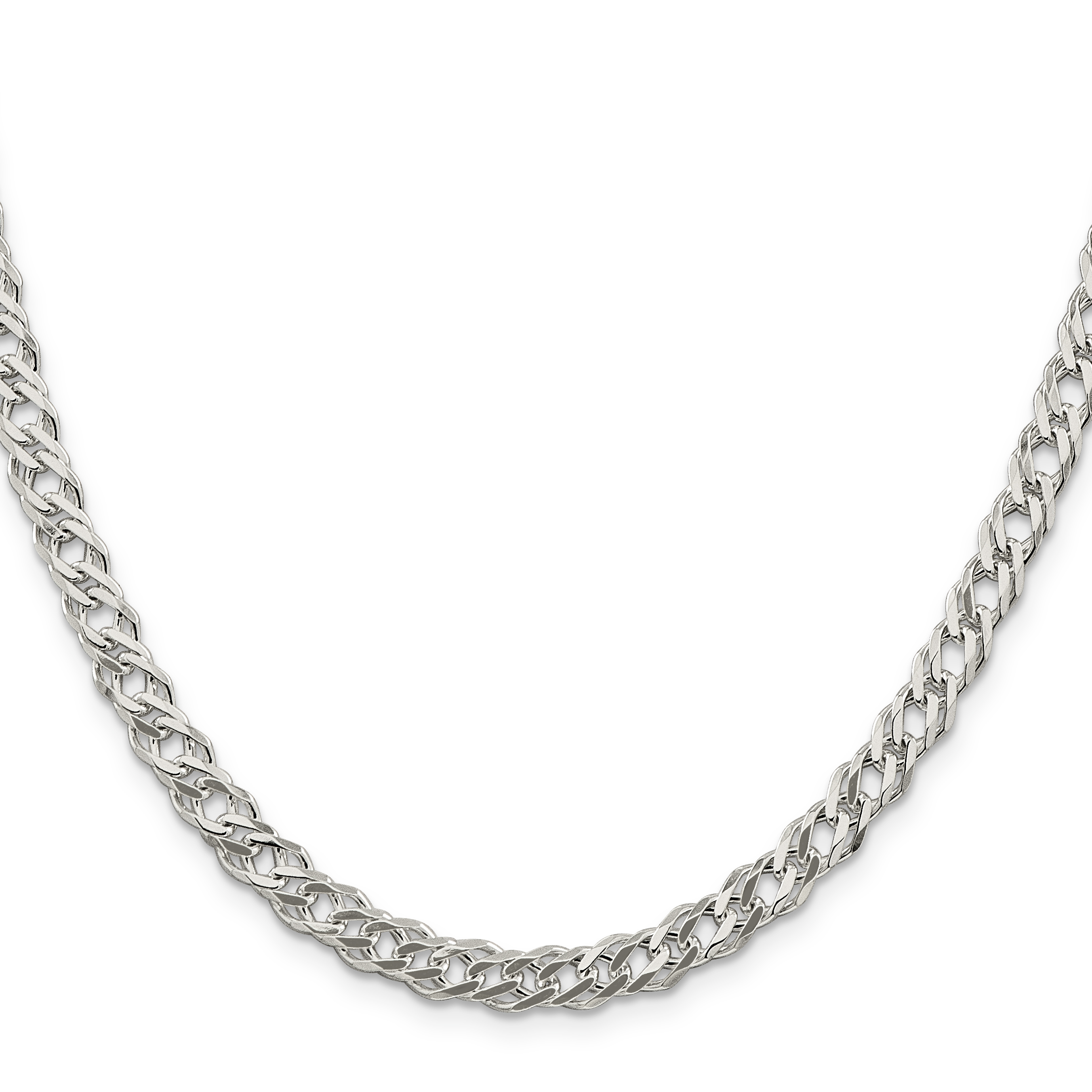 Carat in Karats Sterling Silver 5.25mm 6 Side Diamond-Cut Flat Double Curb Chain Necklace 18 Inch Length
